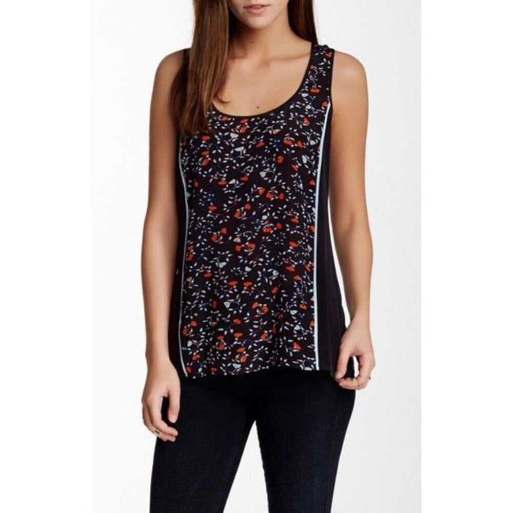Ella Moss Posy Contrast Trim Silk Tank Floral Sz L
